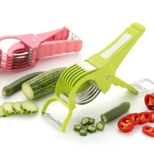 Clazkit Pack of 2 Plastic 2 in 1 Vegetable & Fruit Multi & Peeler, Veg Sharp Stainless Steel 5 Blade Vegetable Cutter with Peeler (Multi)