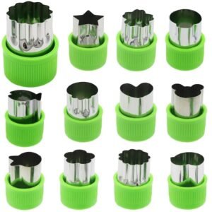 Stainless Steel Vegetable Fruit Cutter Shapes Embossing Mold for Kid 12Pcs Cookie Cutter Shapes Set Food Decoration Bread Sandwich Cutter for Kitchen Different Shapes Pastry Mold