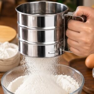 Flour Sifter Stainless Steel | Flour Sifter/Atta Chhani Hand Press | Flour Strainer for Kitchen & Baking Flour Duster with Handle Maida Cocoa Sugar Shaker Flour Sifter for Baking