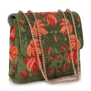 Floral Embroidered Sling Bag with Chain Strap