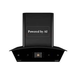 Beyond Appliances Arista 60cm Auto Clean Curve Kitchen Chimney | 1408 CMH Suction | Filterless | Smart AI Dashboard, Motion Sensor & Speakers | Touch Control | Radio | Whistle Counter | Black