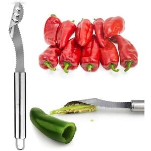 Stainless Steel Pepper Seed Corer Remover Tool 8.8 Inch Serrated Chili and Jalapeno Coring Knife for Easy Pepper Prep, Rust Resistant Reusable Kitchen Gadget for Stuffed Peppers and Cooking (1)
